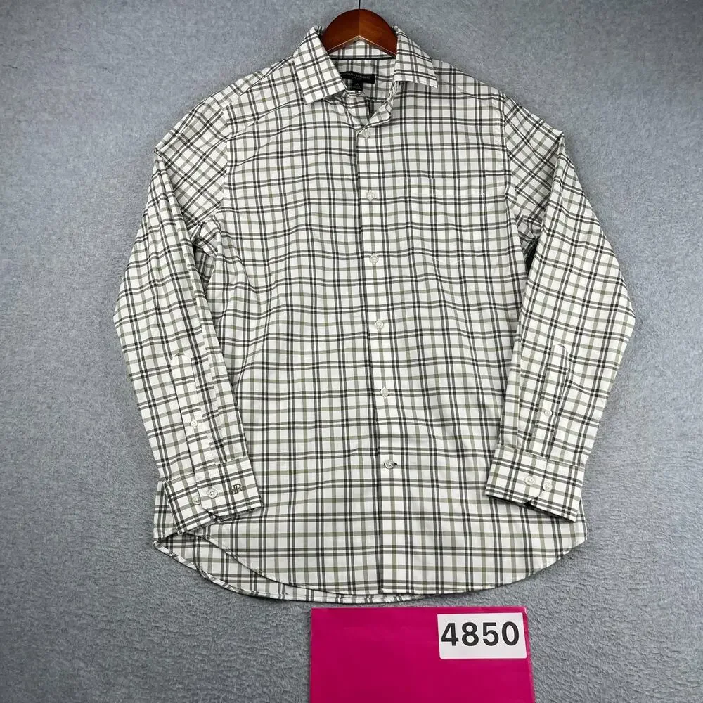 Banana Republic Slim Fit Shirt White Green Plaid Casual Button Up Long Sleeve M